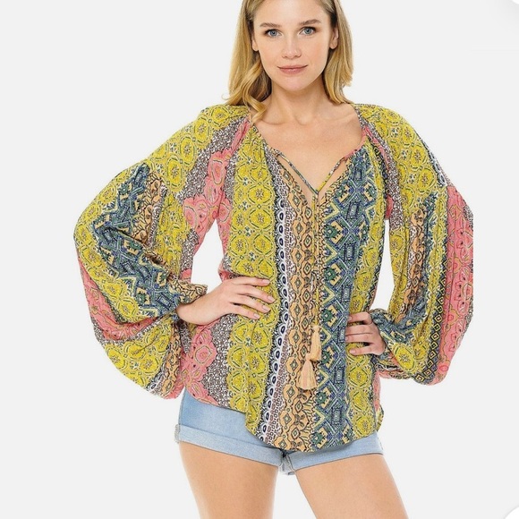 lovestitch Tops - Lovestitch Multicolor Bohemian Blouse